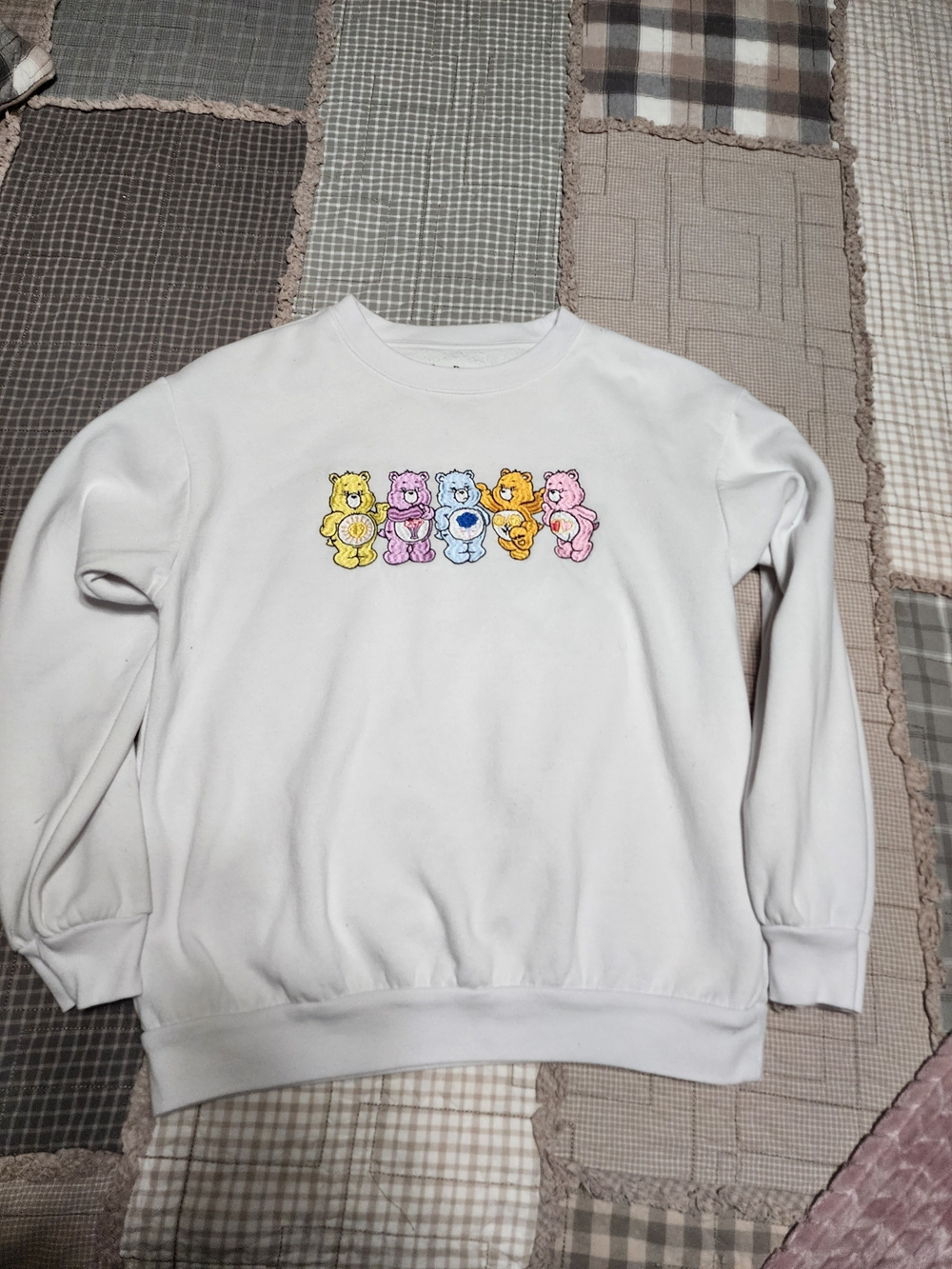 Care Bears White Crewneck Sweatshirt with Multicolor Bear Row